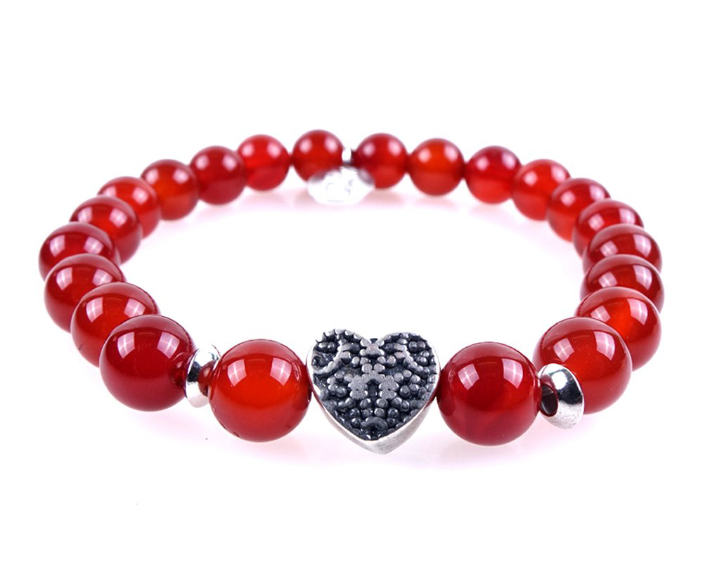 bracciale donna rosso pietra cuore argento