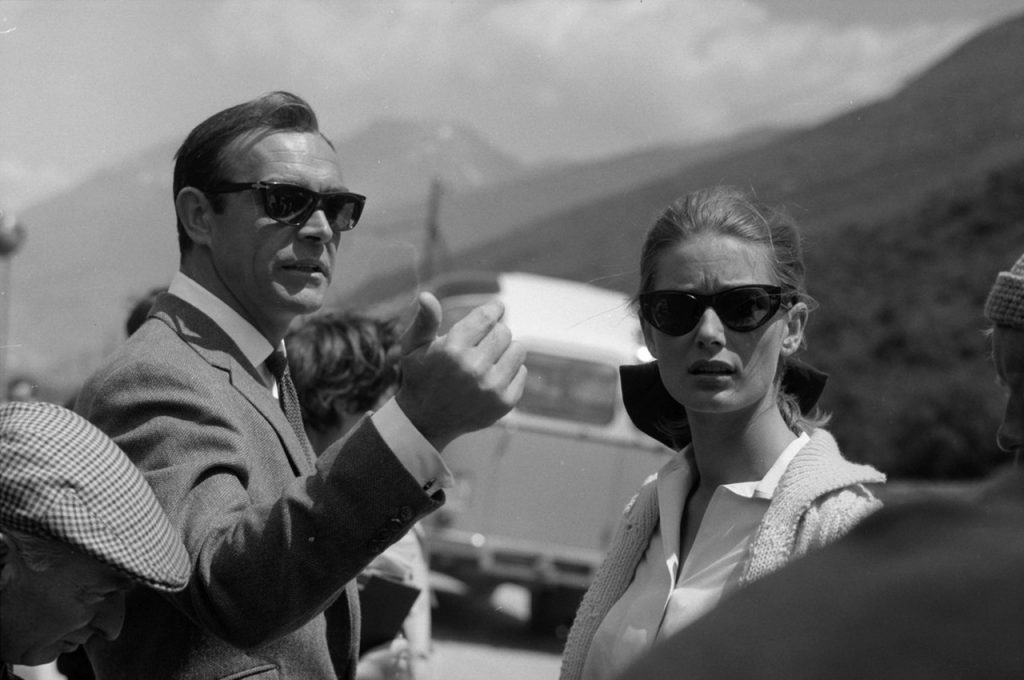 Sean Connery And Tania Mallet. On set, Goldfinger, 1964.