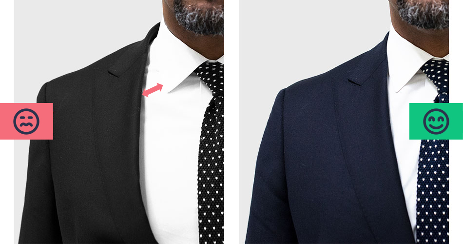 the correct distance between the collar of the shirt and the collar, or lapel, of the jacket