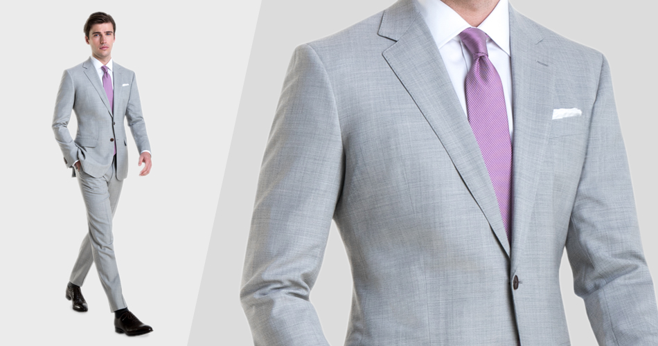 Man in light gray suit and lavender tie