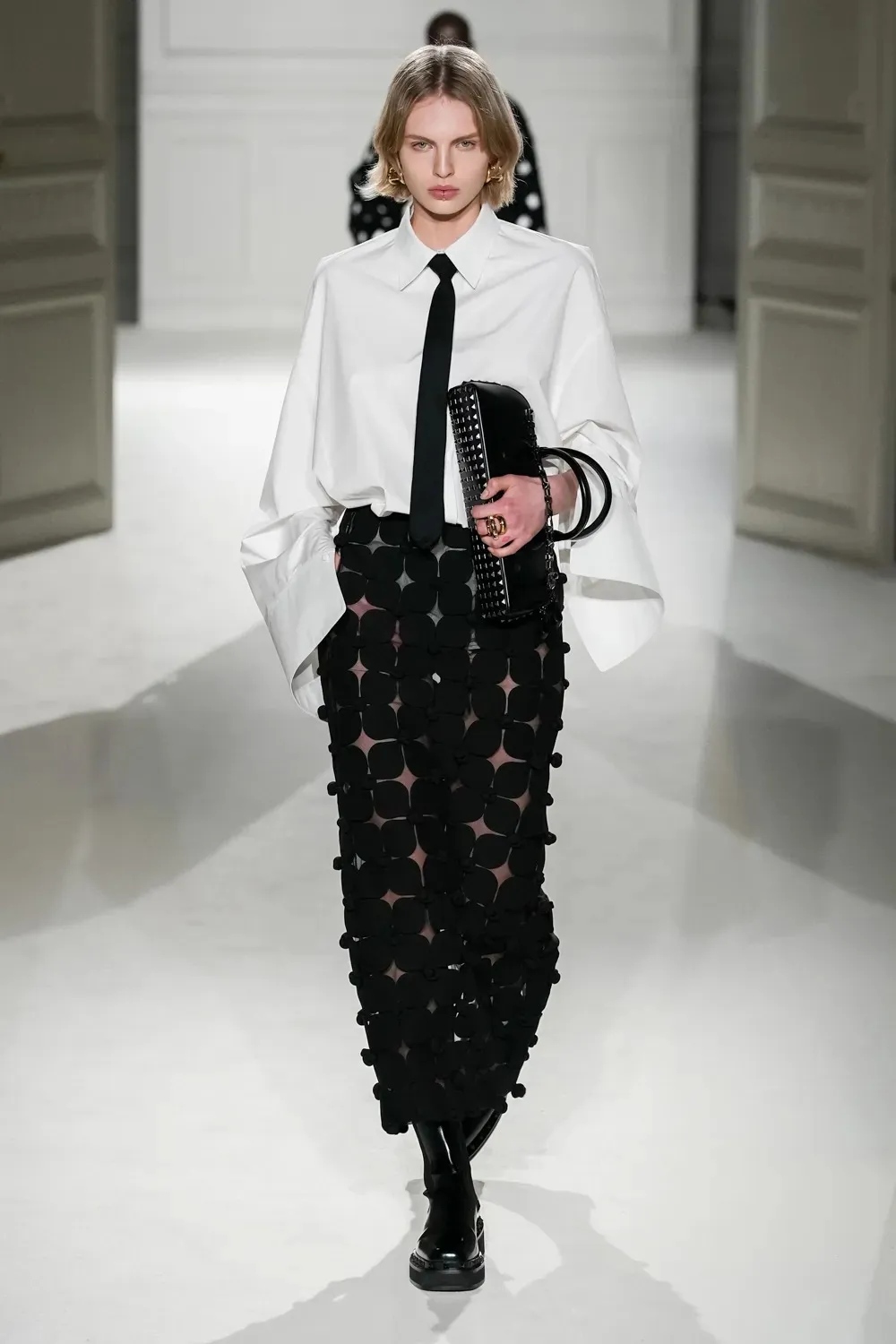 Valentino black tie with long skirt