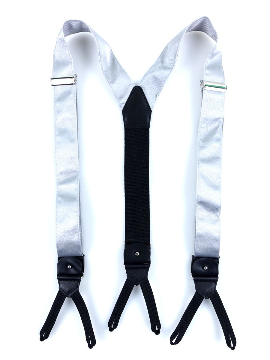 White satin silk groom suspenders with ties