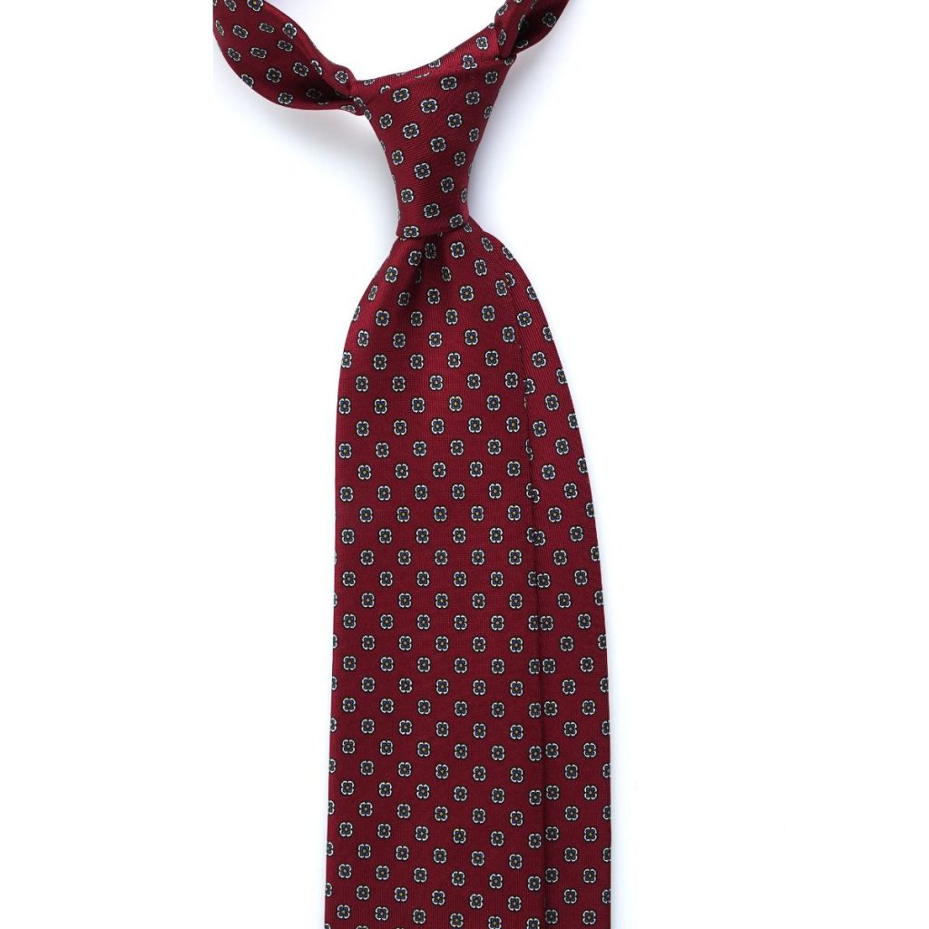 Cravatta 3 pieghe NICOLE in seta stampata inglese Bordeaux, DM Ties