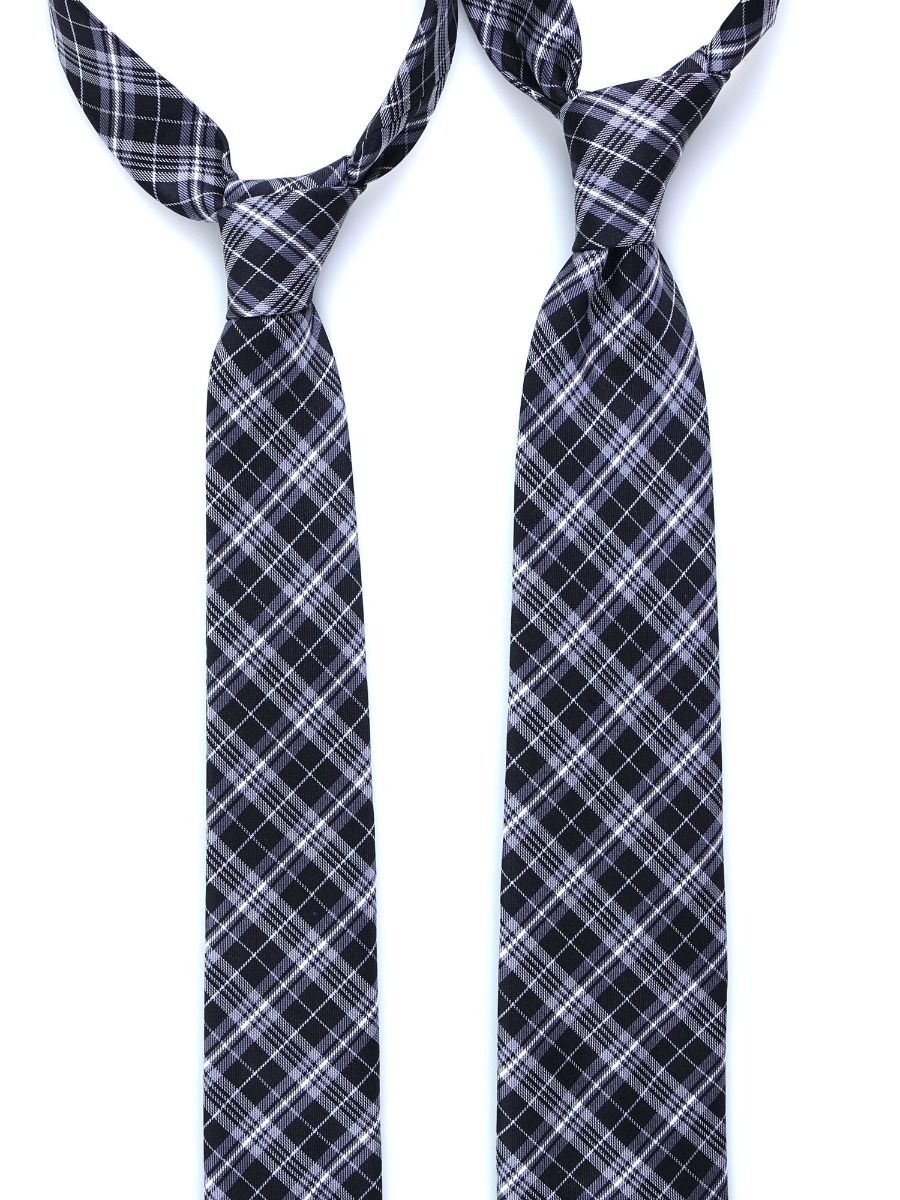 Cravatta 3 pieghe per LUI e cravatta slim per LEI in coordinato in pura garza di seta Nero
