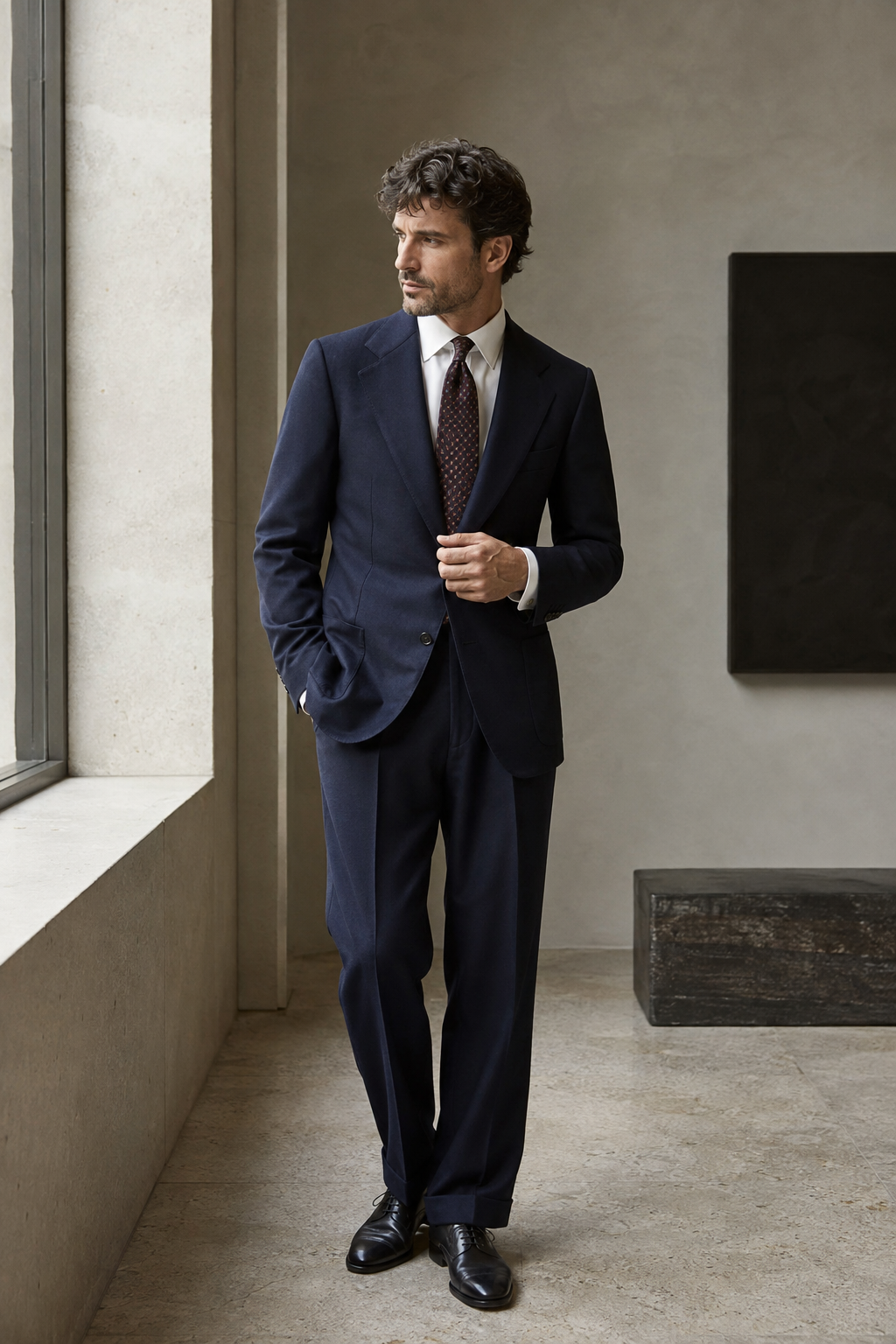 Completo sartoriale blu dalle proporzioni rilassate per l’Autunno Inverno 2026 2027